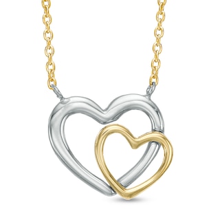 Double Heart Necklace in 10K Two-Tone Gold