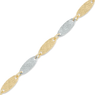 Textured Oblong Link Bracelet in 10K Two-Tone Gold - 7.5"