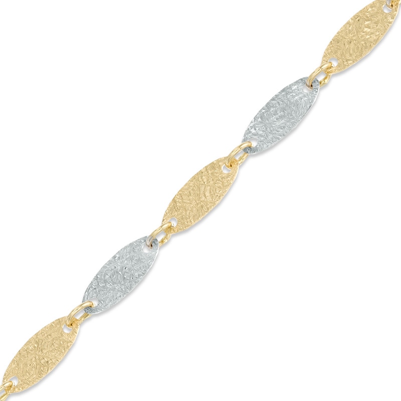 Textured Oblong Link Bracelet in 10K Two-Tone Gold - 7.5"|Peoples Jewellers