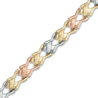 X Link Bracelet in 10K Tri-Tone Gold - 7.25"