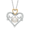 Thumbnail Image 0 of Freshwater Cultured Pearl and Lab-Created White Sapphire "MOM" Heart Pendant in Sterling Silver and 14K Gold Plate