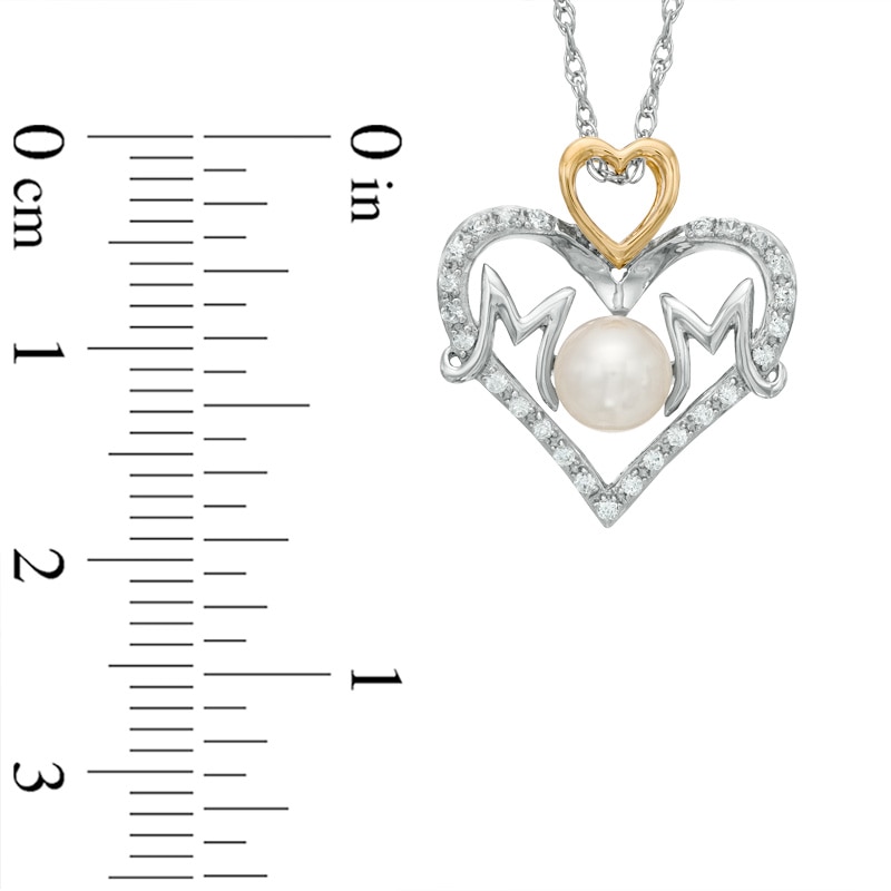 Freshwater Cultured Pearl and Lab-Created White Sapphire "MOM" Heart Pendant in Sterling Silver and 14K Gold Plate