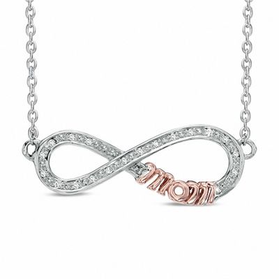 Diamond Accent Sideways Infinity with "MOM" Necklace in Sterling Silver and 10K Rose Gold