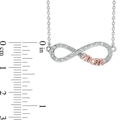 Diamond Accent Sideways Infinity with "MOM" Necklace in Sterling Silver and 10K Rose Gold