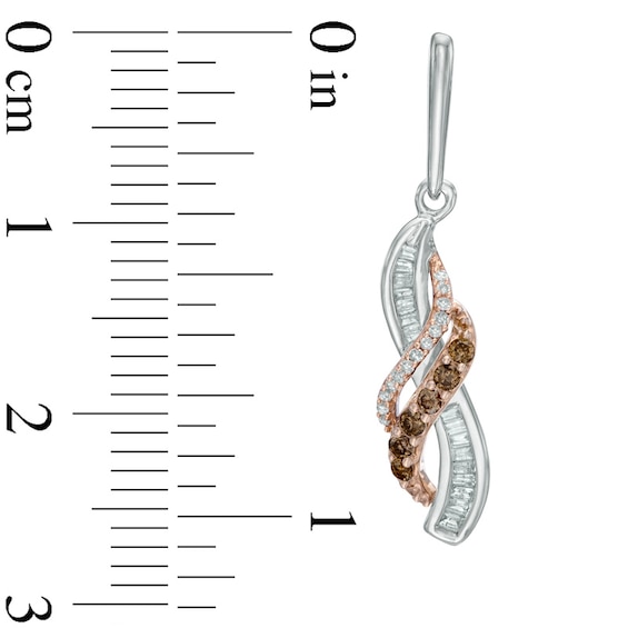 0.33 CT. T.W. Champagne and White Diamond Wave Overlay Drop Earrings in 10K Two-Tone Gold