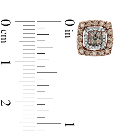 0.58 CT. T.W. Quad Champagne and White Diamond Double Square Frame Stud Earrings in 10K Rose Gold