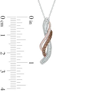 0.33 CT. T.W. Champagne and White Diamond Wave Overlay Pendant in 10K Two-Tone Gold