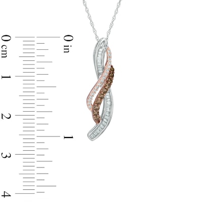 0.33 CT. T.W. Champagne and White Diamond Wave Overlay Pendant in 10K Two-Tone Gold