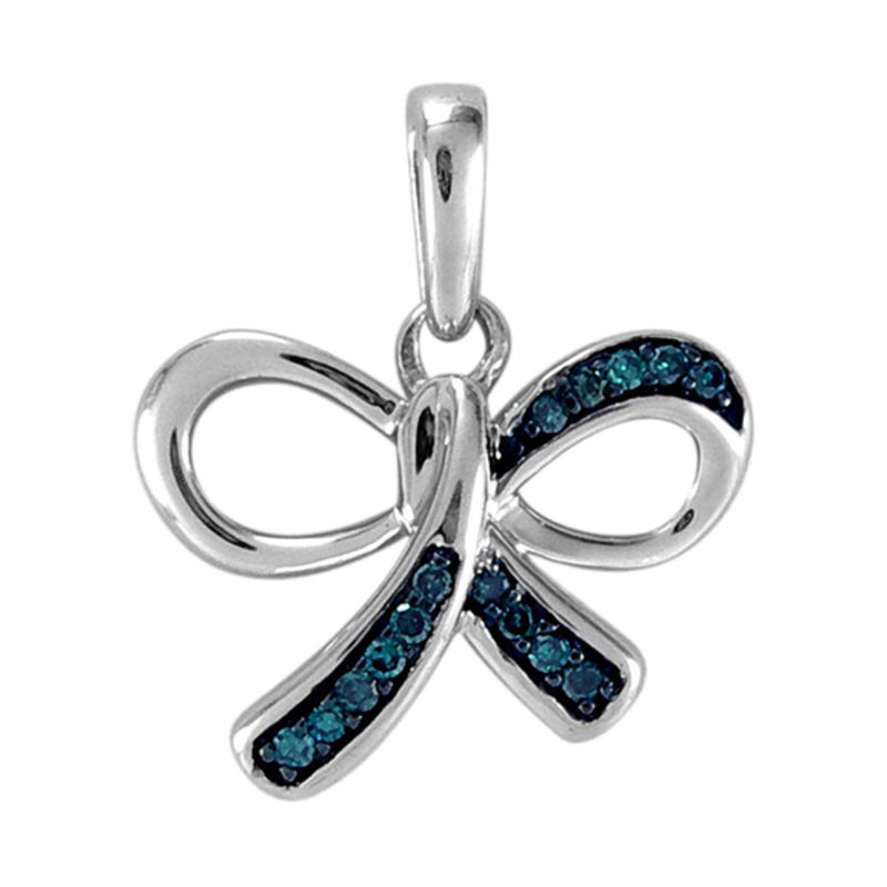 Enhanced Blue Diamond Accent Bow Pendant in Sterling Silver|Peoples Jewellers