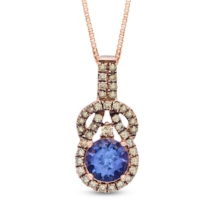 5.5mm Tanzanite and 0.12 CT. T.W. Enhanced Champagne Diamond Pendant in 10K Rose Gold