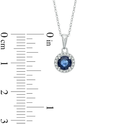 5.0mm Blue Sapphire and Diamond Accent Frame Pendant in 14K White Gold