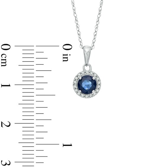 5.0mm Blue Sapphire and Diamond Accent Frame Pendant in 14K White Gold