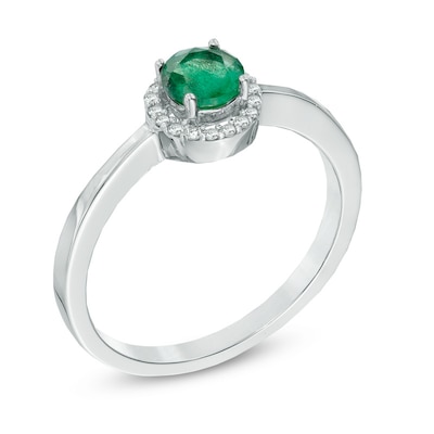 5.0mm Emerald and Diamond Accent Frame Ring in 14K White Gold