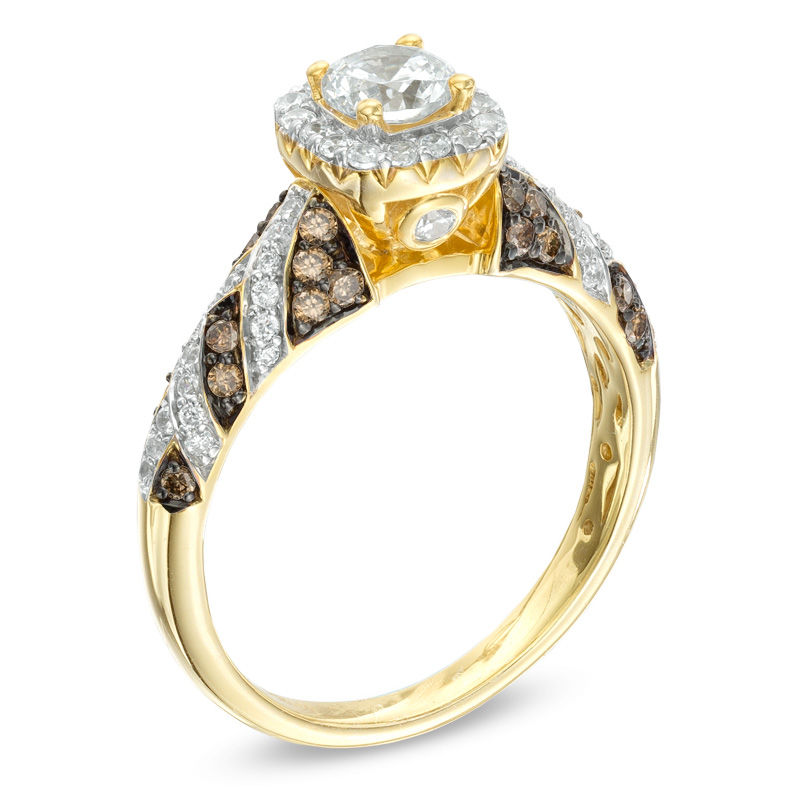 1.00 CT. T.W. Champagne and White Diamond Frame Engagement Ring in 14K Gold