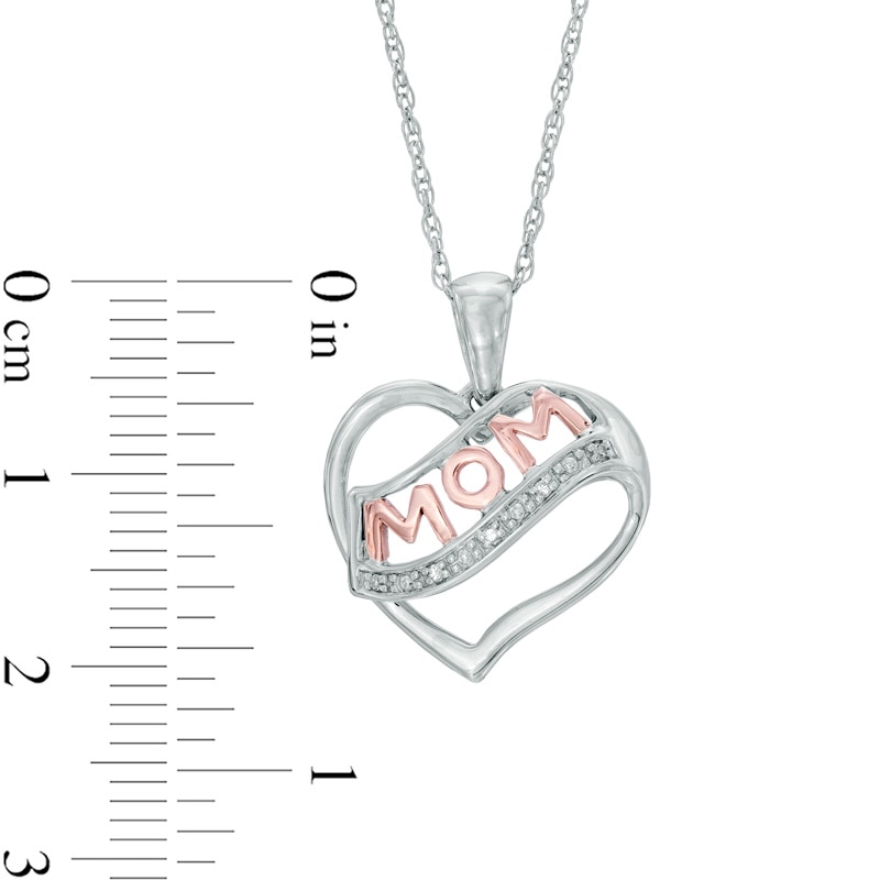 Diamond Accent Heart with "MOM" Pendant in Sterling Silver and 10K Rose Gold