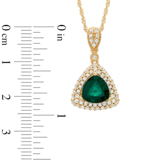 8.0mm Trillion-Cut Lab-Created Emerald and White Sapphire Frame Pendant in Sterling Silver with 14K Gold Plate