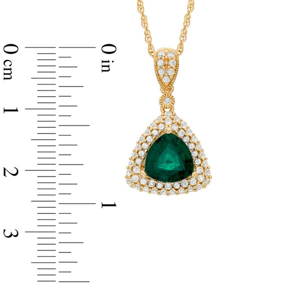 8.0mm Trillion-Cut Lab-Created Emerald and White Sapphire Frame Pendant in Sterling Silver with 14K Gold Plate