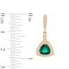 7.0mm Trillion-Cut Lab-Created Emerald and White Sapphire Frame Drop Earrings in Sterling Silver with 14K Gold Plate