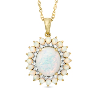 Oval Lab-Created Opal and White Sapphire Pendant in Sterling Silver with 14K Gold Plate