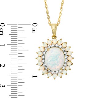 Oval Lab-Created Opal and White Sapphire Pendant in Sterling Silver with 14K Gold Plate