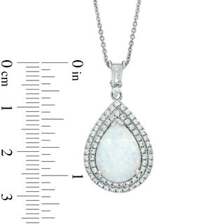 Pear-Shaped Lab-Created Opal and White Sapphire Frame Pendant in Sterling Silver