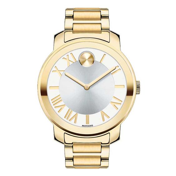 Ladies' Movado Bold® Gold-Tone Stainless Steel Watch with Silver-Tone Dial (Model: 3600198)