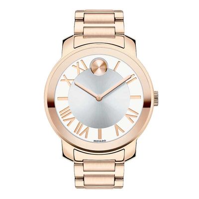 Ladies' Movado Bold® Rose-Tone Stainless Steel Watch with Silver-Tone Dial (Model: 3600200)