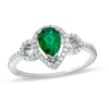 Thumbnail Image 0 of Pear-Shaped Lab-Created Emerald and White Sapphire Frame Ring in Sterling Silver