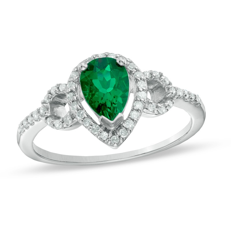 Pear-Shaped Lab-Created Emerald and White Sapphire Frame Ring in Sterling Silver|Peoples Jewellers