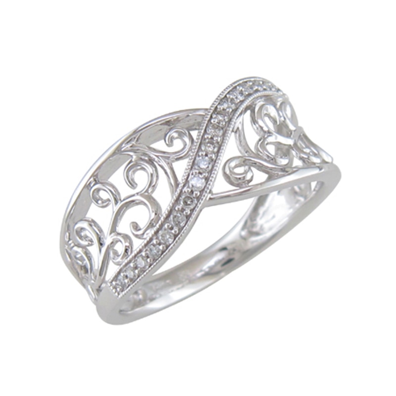 0.10 CT. T.W. Diamond Scroll Ring in Sterling Silver|Peoples Jewellers