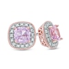 6.0mm Cushion-Cut Lab-Created Pink and White Sapphire Frame Stud Earrings in Sterling Silver with 14K Rose Gold Plate