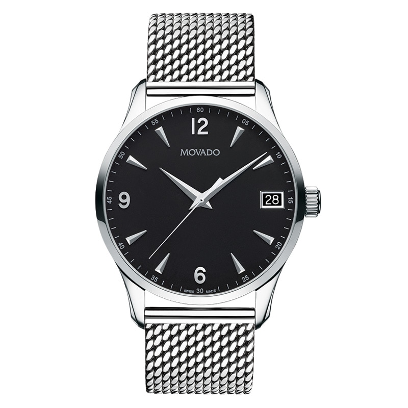 Men's Movado Circa Mesh Watch with Black Dial (Model: 0606802)