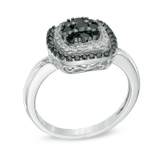 0.50 CT. T.W. Enhanced Black and White Diamond Cluster Frame Ring in ...