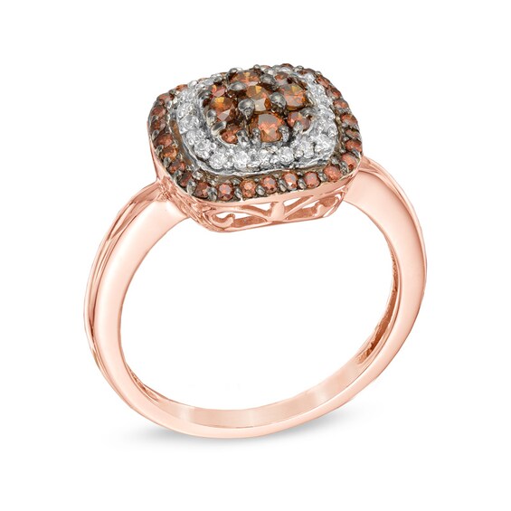 0.50 CT. T.W. Enhanced Champagne and White Diamond Cluster Frame Ring in 10K Rose Gold