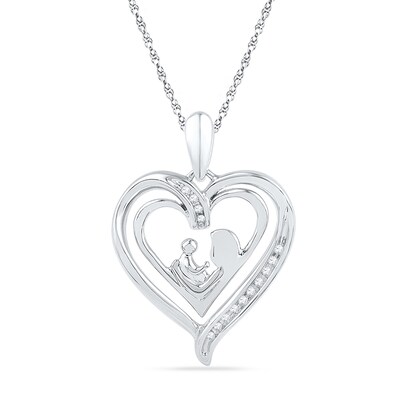 Diamond Accent Motherly Love Heart Pendant in Sterling Silver