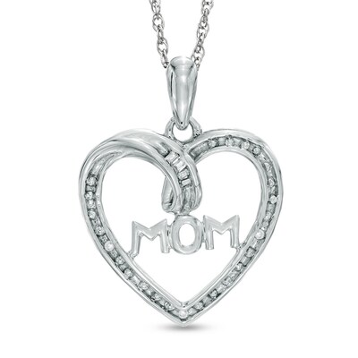 Diamond Accent "MOM" Heart Pendant in Sterling Silver