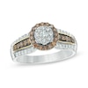 0.87 CT. T.W. Champagne and White Diamond Cluster Frame Engagement Ring in 14K Two-Tone Gold