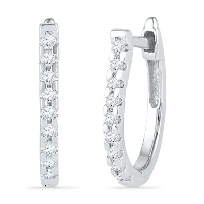 0.13 CT. T.W. Diamond Hoop Earrings in 10K White Gold