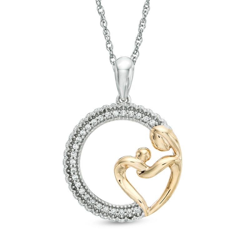 0.12 CT. T.W. Diamond Motherly Love Circle Pendant in Sterling Silver and 14K Gold Plate|Peoples Jewellers