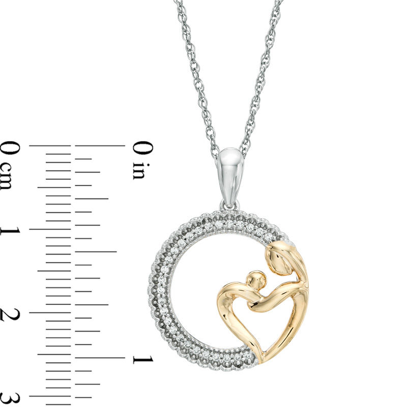 0.12 CT. T.W. Diamond Motherly Love Circle Pendant in Sterling Silver and 14K Gold Plate|Peoples Jewellers