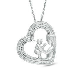 0.33 CT. T.W. Diamond Motherly Love Tilted Heart Pendant in Sterling Silver