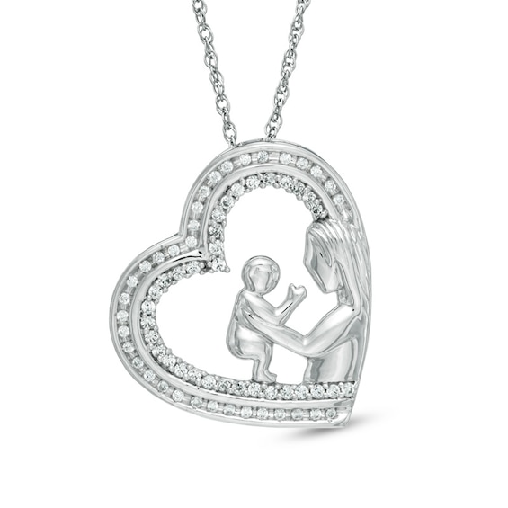 CT. T.W. Diamond Motherly Love Tilted Heart Pendant in Sterling Silver