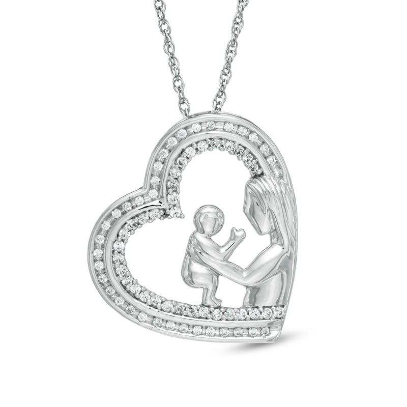 CT. T.W. Diamond Motherly Love Tilted Heart Pendant in Sterling Silver|Peoples Jewellers