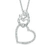 Thumbnail Image 0 of 0.15 CT. T.W. Diamond Motherly Love Double Heart Pendant in Sterling Silver