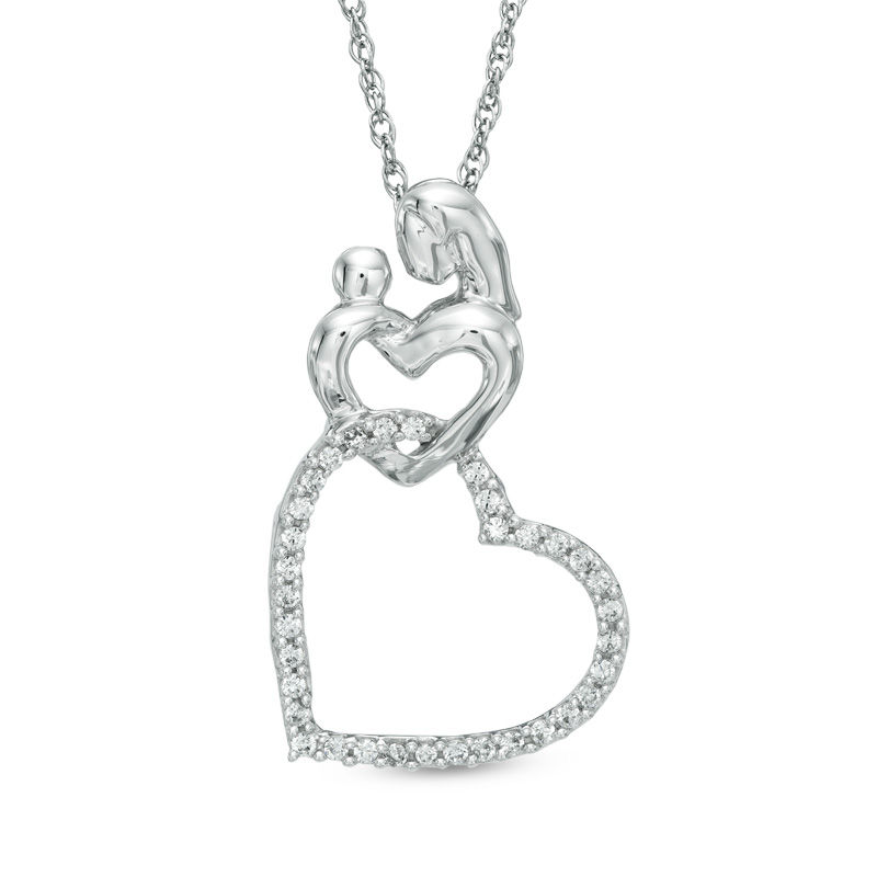 0.15 CT. T.W. Diamond Motherly Love Double Heart Pendant in Sterling Silver