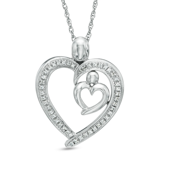 0.16 CT. T.W. Diamond Motherly Love Heart in Heart Pendant in Sterling Silver