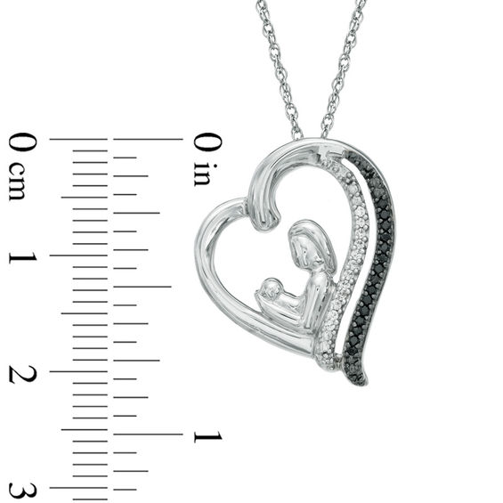 0.10 CT. T.W. Enhanced Black and White Diamond Motherly Love Tilted Heart Pendant in Sterling Silver