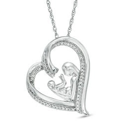 0.20 CT. T.W. Diamond Motherly Love Tilted Heart Pendant in Sterling Silver