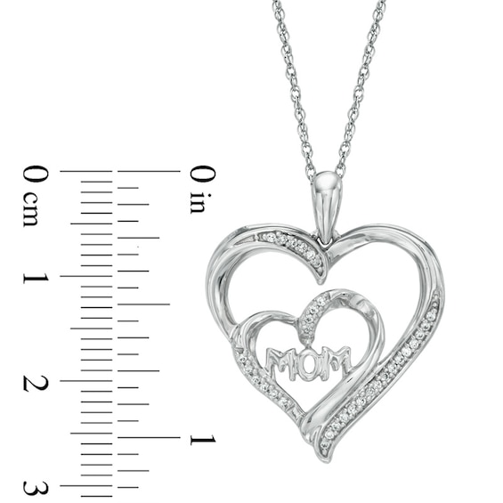 0.12 CT. T.W. Diamond "MOM" Double Heart Pendant in Sterling Silver