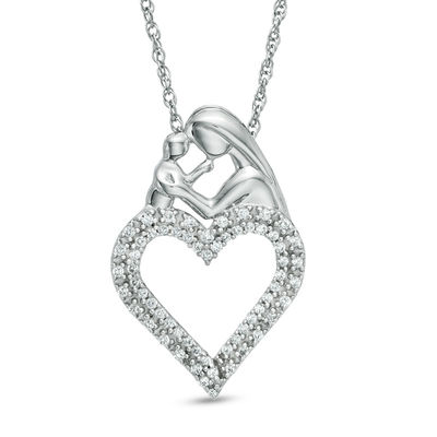 0.25 CT. T.W. Diamond Motherly Love Double Row Heart Pendant in Sterling Silver